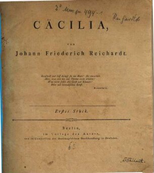 CÄCILIA, von Johann Friederich Reichardt. 1. [1790], Erstes Stück