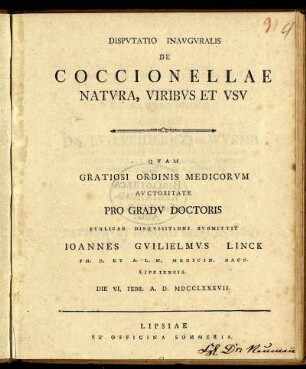 Dispvtatio Inavgvralis De Coccionellae Natvra, Viribvs Et Vsv