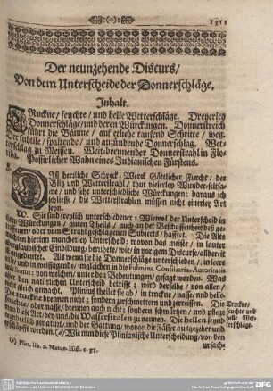 Der neunzehende Discurs/ Von dem Unterscheide der Donnerschläge.