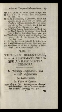 Sectio III. Theologi Recentiores, h. e. A Reformatione Usque Ad Haec Nostra Tempora.