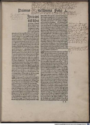 Copulata super tres libros de Anima Arestotelis cum textu : iuxta doctrina[m] excellentissimi doctoris sa[n]cti Thome de Aquino