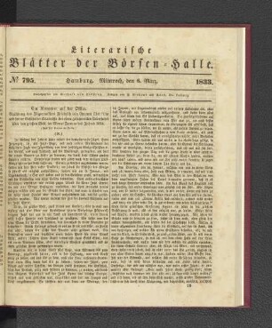 No. 795. Hamburg. Mittwoch, den 6. März. 1833.