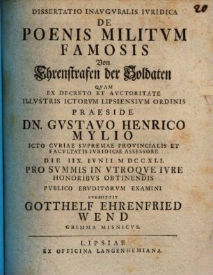 Diss. inaug. iur. de poenis militum famosis