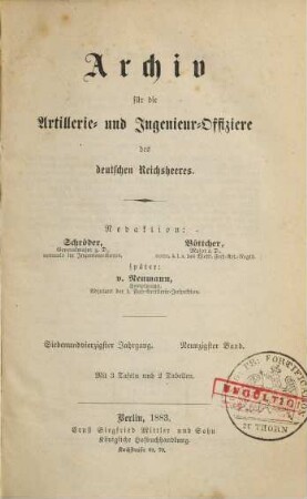 Archiv für die Artillerie- und Ingenieur-Offiziere des deutschen Reichsheeres. 90, 90 = Jg. 47. 1883