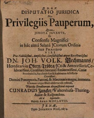 Disp. iur. de privilegiis pauperum