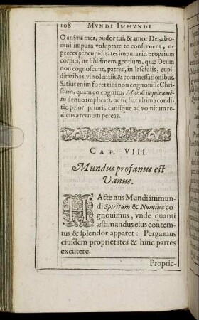 Cap. VIII. Mundus profanus est Vanus.