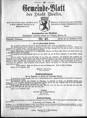 1919,47: Nr. 47, 23. November 1919