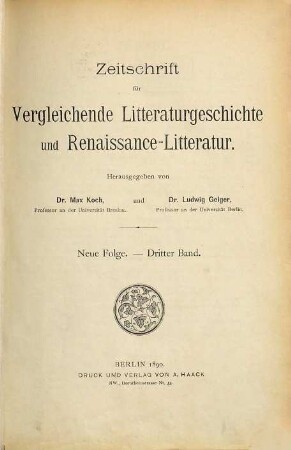 Zeitschrift für vergleichende Litteraturgeschichte und Renaissance-Litteratur. 3. 1890
