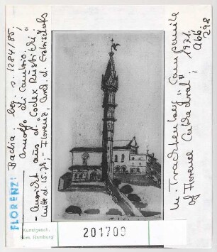 Florenz: Badia, Ansicht aus dem Codex Rustichi Mitte des 15. Jhs. Florenz, Archiv des Erzbischofs