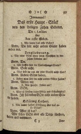Das erste Haupt-Stück von den heiligen Zehen Geboten.