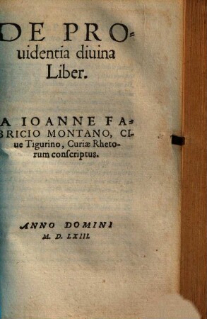 De Prouidentia diuina Liber
