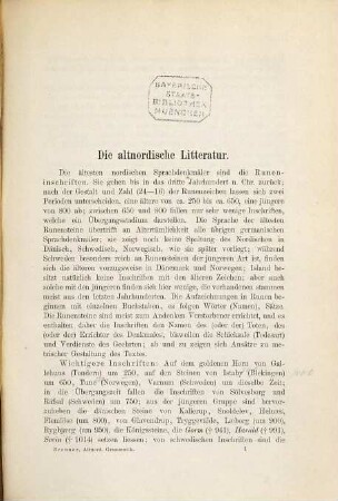 Altnordisches Handbuch : Litteraturübersicht, Grammatik, Texte, Glossar