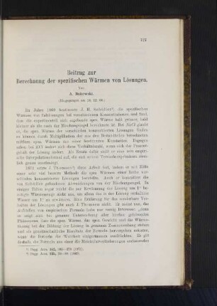 Beitrag zur Berechnung der spezifische Wärmen von Lösungen.