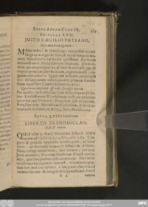 Epistola LVII. Iusto Caecilio Puteano, Filio meo Primogenito.