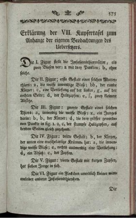 Erklärung der VII. Kupfertafel zum Anhange de eigenen Beobachtungen des Uebersetzers.