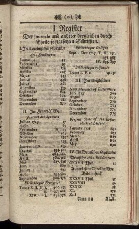 I Register Der Journale und anderer dergleichen durch Theile fortgesetzten Schrifften.