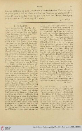 Literatur / Nekrologe / Personalien / Sammlungen / Institute / Ausstellungen / Forschungen / Öffentliche Kunstpflege / Vereine / Briefe an die Redaktion / Aus unserer Zeitschriften-Mappe / Verschiedenes