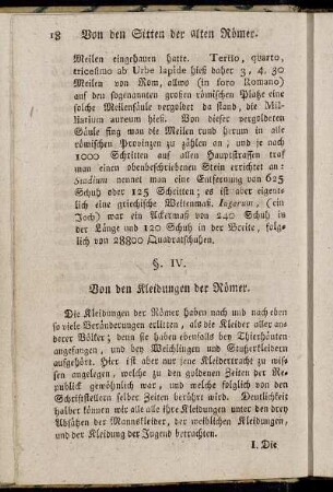 §. IV. von den Kleidungen der Römer. - §. VI. Von den Leichenbegängnissen der Römer.
