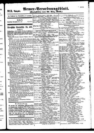 913. Ausgabe. Mittwoch, 22. März 1916