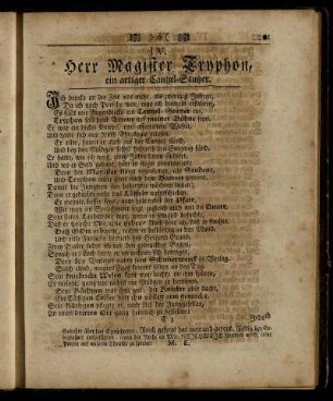 IV. Herr Magister Tryphon, ein artiger Cantzel-Stutzer.