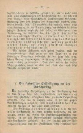 V. Die freiwillige Betheiligung an der Versicherung