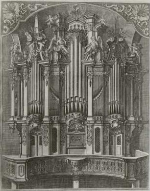 Zittau, Prospekt der Silbermannorgel von 1741 in der Johanniskirche. Stich, vor 1757