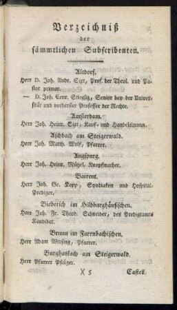 Verzeichniß der sämmtlichen Subscribenten