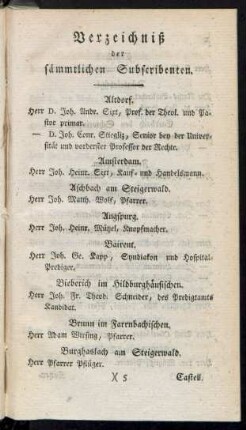Verzeichniß der sämmtlichen Subscribenten
