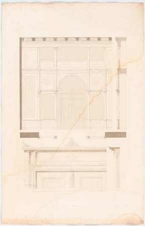 Werke der höheren Baukunst, Darmstadt 1858 Königliches Landhaus, Berchtesgaden (?): Ansicht Vorhalle, Tür