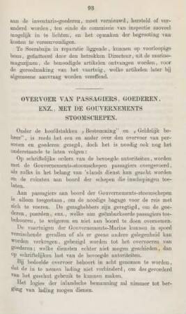 Overvoer van passagiers, goederen, enz., met de gouvernements stoomschepen