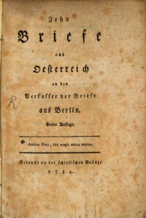 Zehn Briefe aus Oesterreich an den Verfasser der Briefe aus Berlin