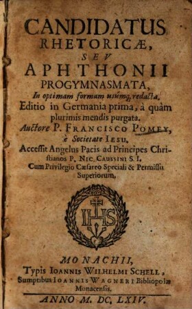 Candidatus Rhetoricae seu Aphthonii Progymnasmata