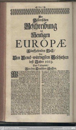 Fünffzehendes Buch, Von Den Denck-würdigsten Geschichten deß Jahrs 1663