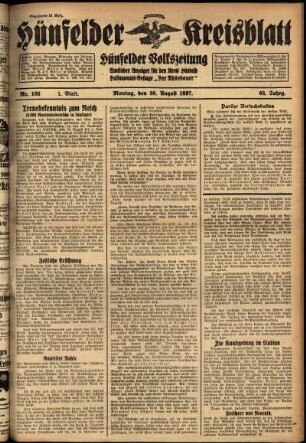 Erste Ausgabe vom Montag, den 30. August 1937.