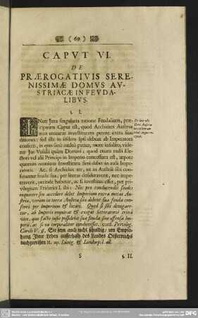 Caput VI. De Praerogativis Serenissimae Domus Austriacae In Feudalibus