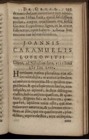 Joannis Caramuelis Lobkowitii Literae, ad Nihusium datae, VIII Iunii MDCLXIV