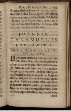 Joannis Caramuelis Lobkowitii Literae, ad Nihusium datae, VIII Iunii MDCLXIV