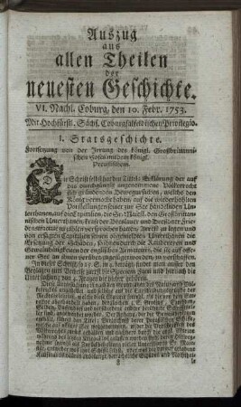 VI. Nachlese. Coburg, den 10. Febr. 1753.
