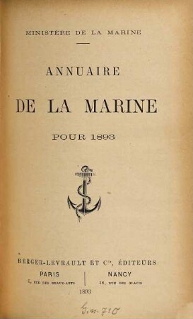 Annuaire de la Marine : pour ... ; réserve. 1893