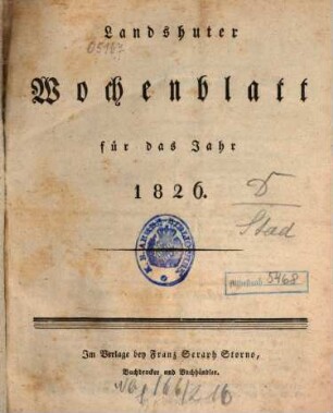 Landshuter Wochenblatt. 1826