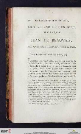 Au Reverend Pere en Dieu, Messire Jean de Beauvais