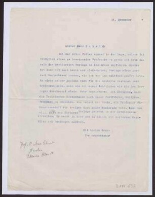 Schreiben an Professor Dr. Max Schmid, Aachen (Brief)