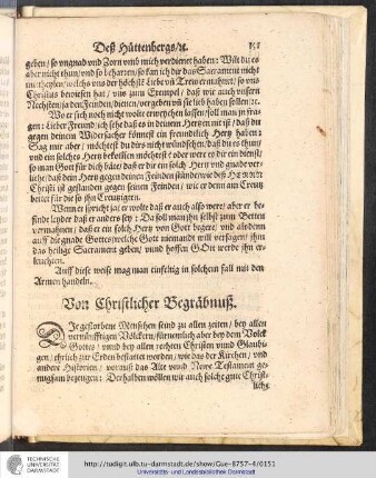 Von Christlicher Begräbnuß
