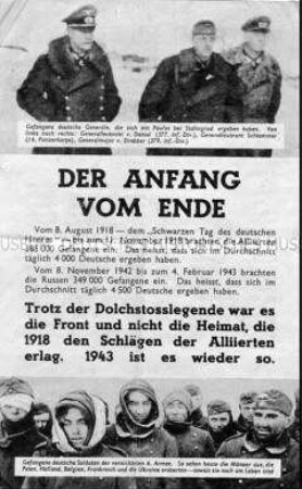 Bebildertes Abwurf-Flugblatt der Alliierten zur Kapitulation der 6. Armee bei Stalingrad