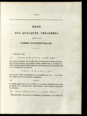 Note sur quelques théorèmes relatifs a des sommers d'exponentielles.