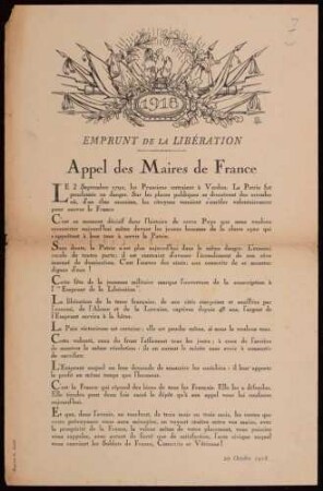 "Emprunt de la Libération; Appel des Maires de France" Aufruf zum Kauf von Kriegsanleihen
