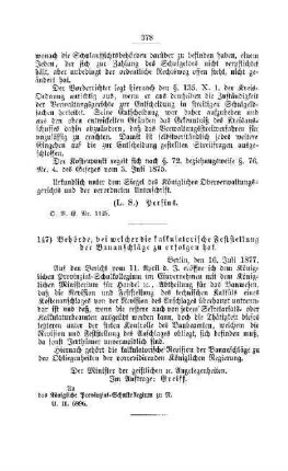Behörde, bei welcher die kalkulatorische Feststellung der Bauanschläge zu erfolgen hat : [I. Allgemeine Verhältnisse der Behörden und Beamten]
