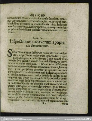 Cap. V. Inspectiones cadaverum apoplexia demortuorum