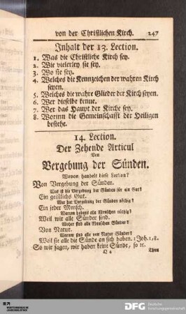 14. Lection. Der Zehende Articul Von Vergebung der Sünden.