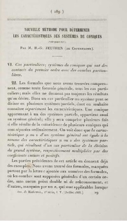 Nouvelle méthode pour déterminer les caractéristiques des systémes de coniques.